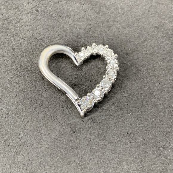 10k White Gold and Diamond Open Heart Dainty Pendant Signed JTW - Picture 1 of 6